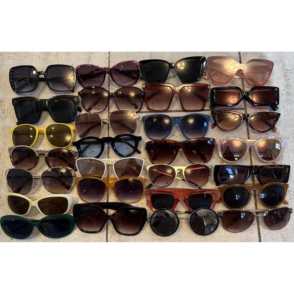 Lot of 28 Pairs Sunglasses Vintage-Oversized, CatEye, Round- Includes all pairs